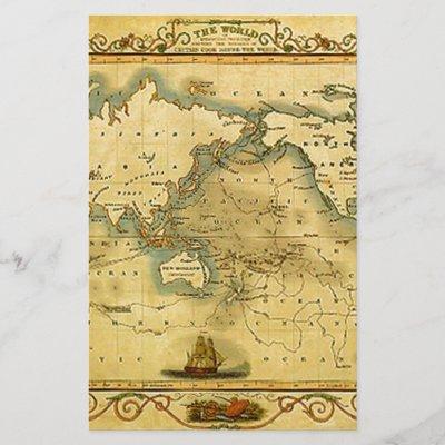 Old Antique World Map Stationery