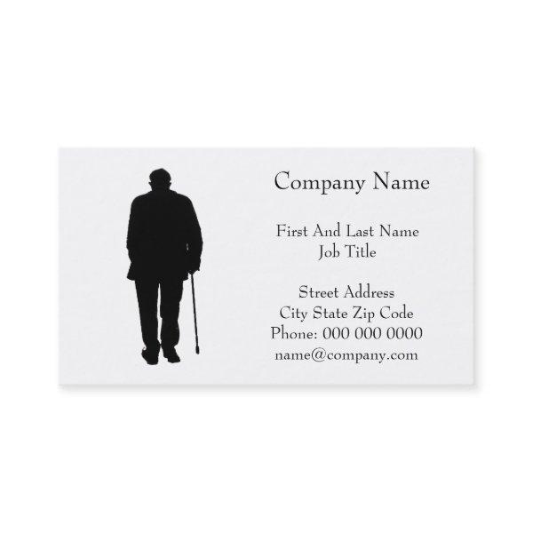 Old Elderly Man Walking Black Silhouette Drawing