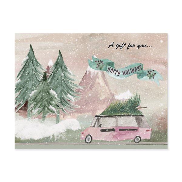 Old Fashioned Holiday Watercolor in Plum and Green Postcard