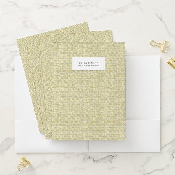 Olive Green Plain Elegant Linen Look Monogram    Pocket Folder