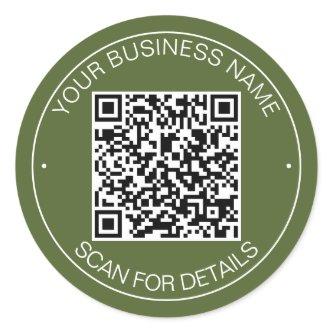 Olive Green QR Code Smart Contact Classic Round Sticker