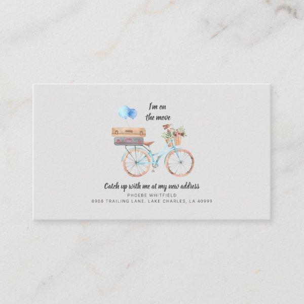 On Move New Address Watercolor Bike Moving Card