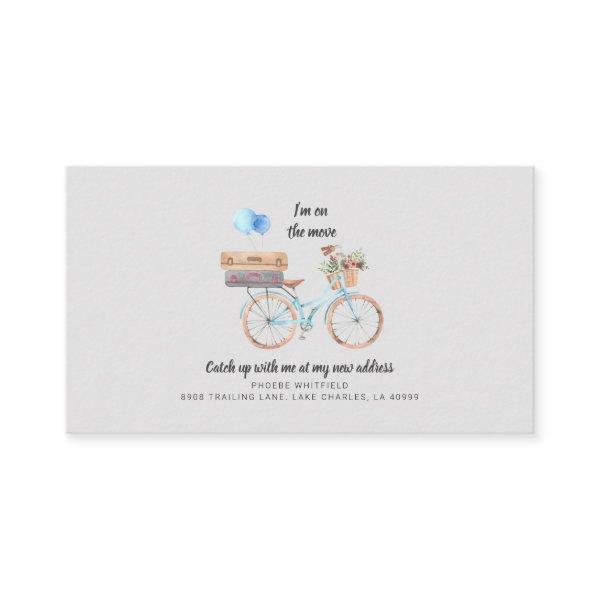 On Move New Address Watercolor Bike Moving Card