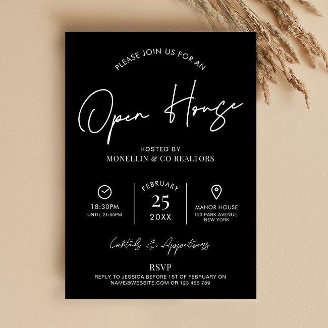 Open House Real Estate Minimalist Black & White Invitation