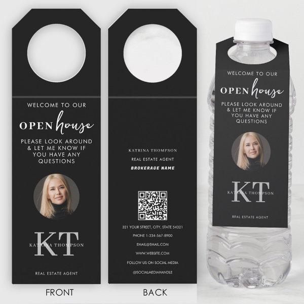 Open Houses & Real Estate Agents Photo Black Bottle Hanger Tag