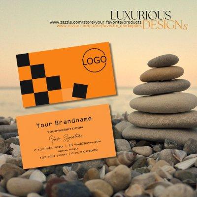 Orange and Black Chessboard Modern with Logo Chic