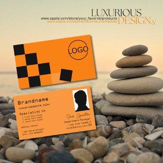 Orange and Black Chessboard with Logo & Photo Chic