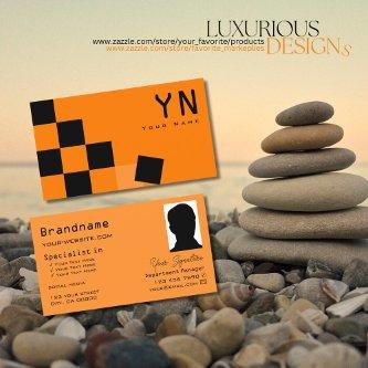 Orange and Black Chessboard with Monogram & Photo