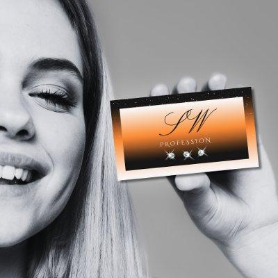 Orange Black Gradient Sparkling Diamonds Monogram