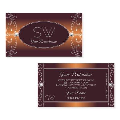 Orange Brown Ombre Ornate Sparkle Jewels Initials