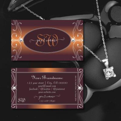 Orange Brown Ombre Ornate Sparkle Jewels Monogram