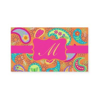 Orange Fuchsia Pink Modern Paisley Monogram
