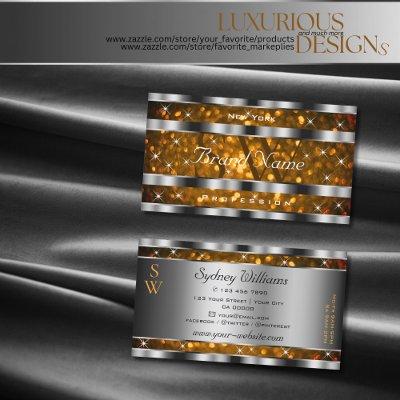 Orange Gold Glitter Sparkle Stars Monogram Silver
