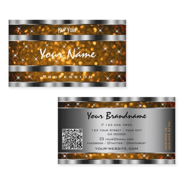 Orange Gold Glitter Sparkle Stars QR Code Silver