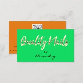 Orange GreenGold Quality Nail Script QRCode Logo