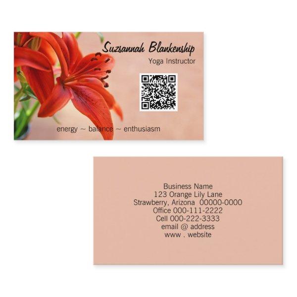 Orange Lily Photo Custom QR Code Yoga Instructor