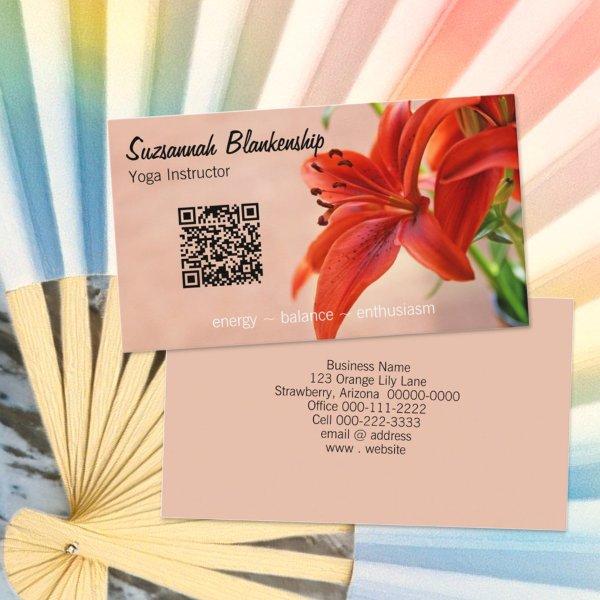 Orange Lily Photo Custom QR Code Yoga Instructor