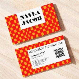 Orange Red Checkerboard Pattern QR Code Handmade