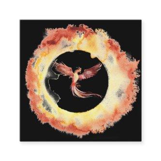 *~* Orange Red Flame Phoenix Ring of Fire Black Square