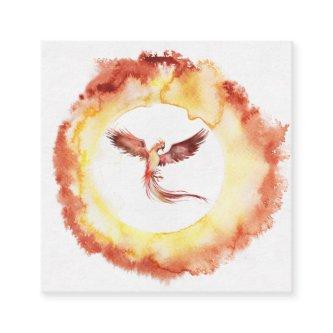 *~* Orange Red Flame Phoenix Ring of Fire White Square