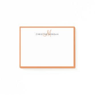Orange simple chic minimalist monogram name post-it notes