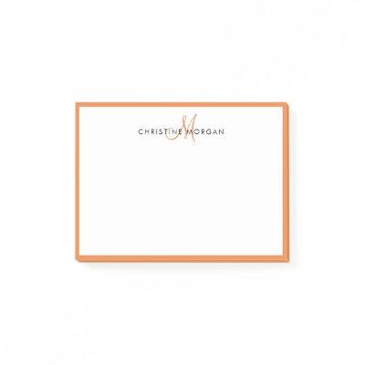 Orange simple chic minimalist monogram name post-it notes