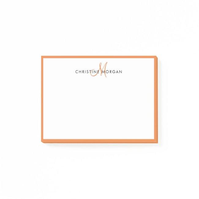 Orange simple chic minimalist monogram name post-it notes