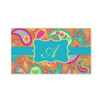 Orange Turquoise Modern Paisley Pattern Monogram