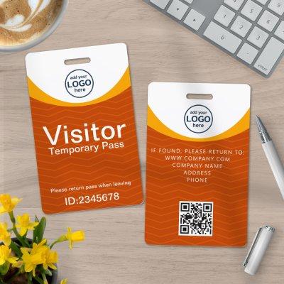 Orange Yellow Corporate Visitor Pass ID QR Code Badge