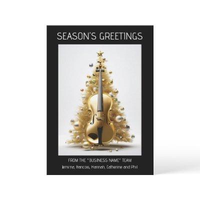 Orchestra cello christmas tree gold black photo holiday card
