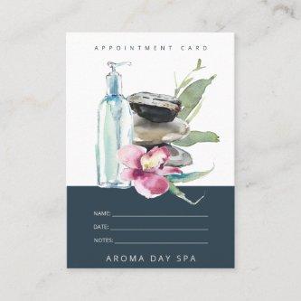ORCHID STONE  NAVY WATERCOLOR SPA MASSAGE THERAPY APPOINTMENT CARD