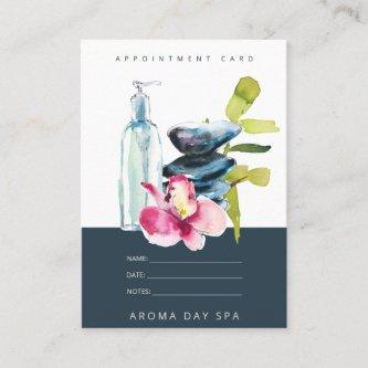 ORCHID STONE  NAVY WATERCOLOR SPA MASSAGE THERAPY APPOINTMENT CARD