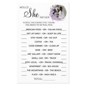 Orchid Would She Rather shower game card Flyer