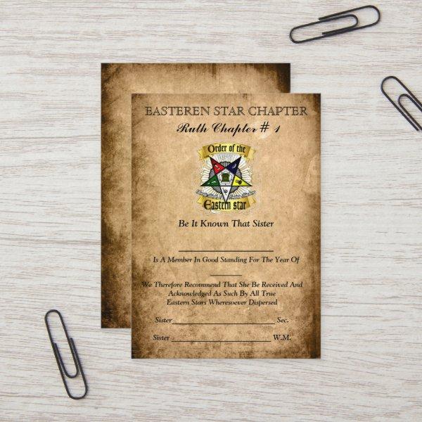 Order Of Eastern Star Membership Cards