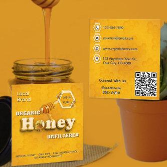 Organic Raw Honey Local Brand QR Code Cute Yellow Square