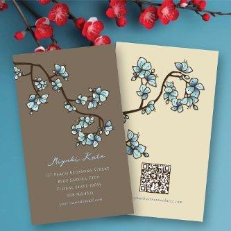 Oriental Blue Peach Blossoms Elegant Chic Sakura