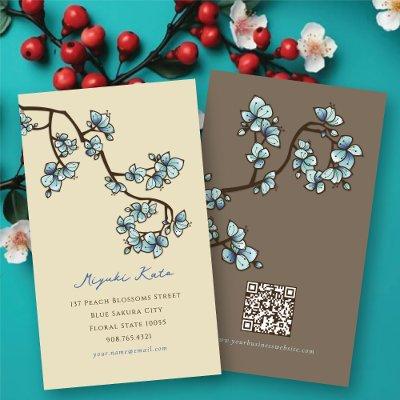 Oriental Blue Peach Blossoms Elegant Chic Sakura