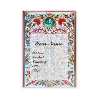 ORIENTAL FLOWERS DAMASK MONOGRAM Blue Aquamarine