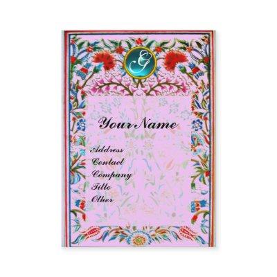 ORIENTAL  FLOWERS DAMASK MONOGRAM Blue Aquamarine