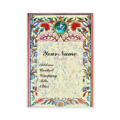 ORIENTAL  FLOWERS DAMASK MONOGRAM Blue Cream