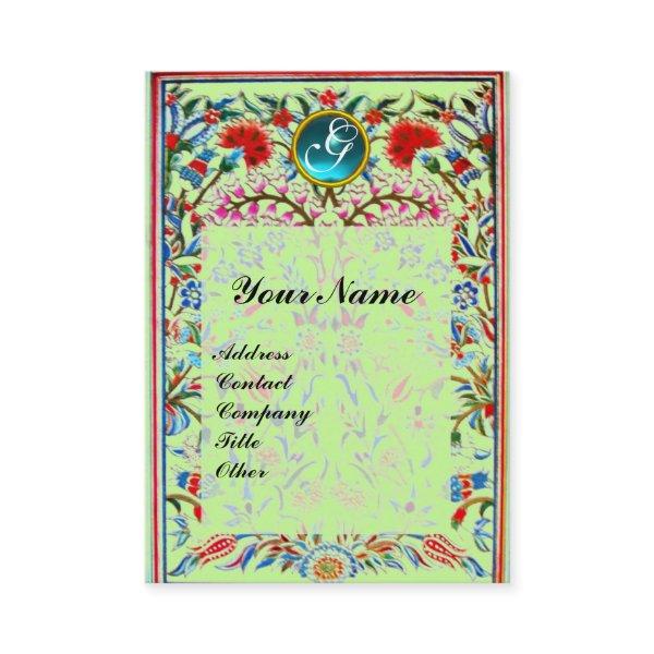 ORIENTAL  FLOWERS DAMASK MONOGRAM Blue Green