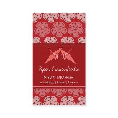 Origami Paper Cranes & Red Sakura Cherry Blossoms