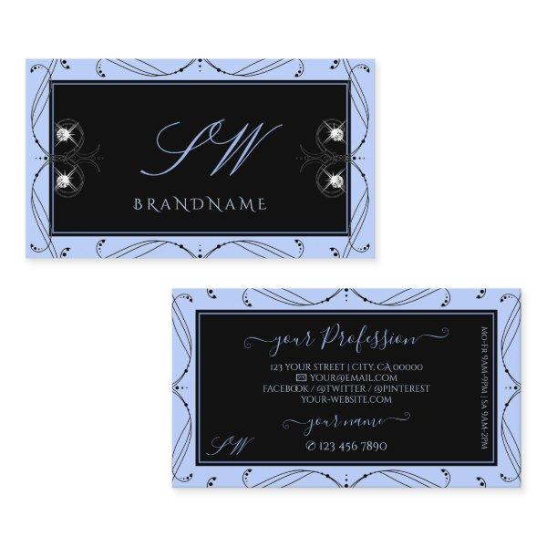 Ornamental Black Blue Sparkling Diamonds Initials