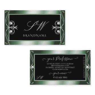 Ornamental Black Green Sparkle Diamonds Initials