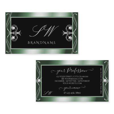 Ornamental Black Green Sparkle Diamonds Initials