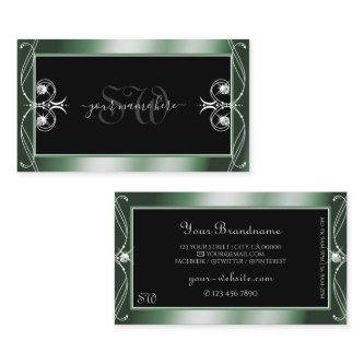 Ornamental Black Green Sparkle Diamonds Monogram
