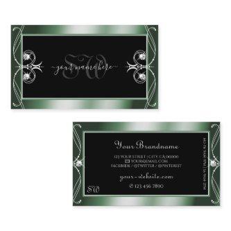 Ornamental Black Green Sparkle Diamonds Monogram