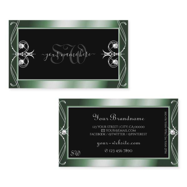 Ornamental Black Green Sparkle Diamonds Monogram