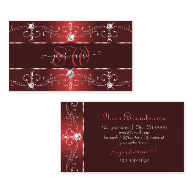 Ornamental Dark Wine Red Ornate Borders Monogram