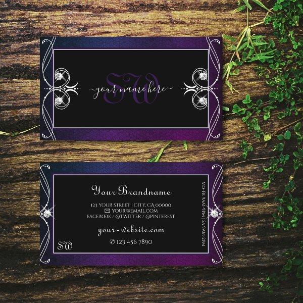 Ornate Black Blue Purple Sparkle Diamonds Monogram